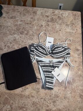 triangl swimwear Black and White Striped Bikini Set